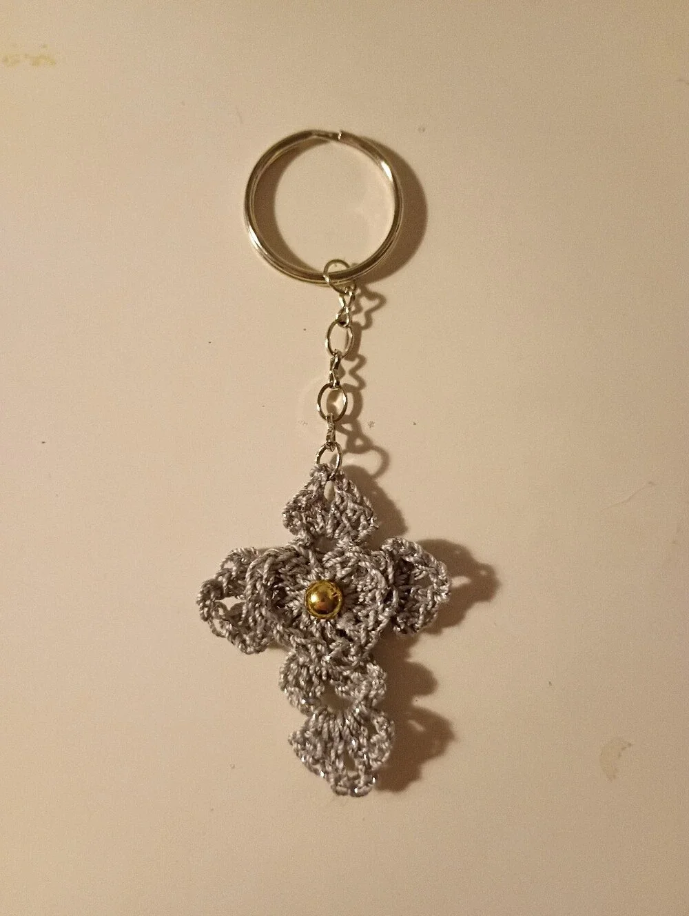 Handmade Crochet Cross Heart Keychain